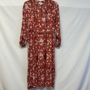 Umgee USA Womens Burgundy Floral Midi Dress Size S
